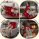 Chucoco Throw Blankets, Christmas Santa Cute Cats Luxury Ultra Soft Flannel Bed Blanket Blossoms Poinsettia Fir Tree Leaf Red Berry Cozy Warm Fleece Cover for Sofa Couch Chair 50"x60"