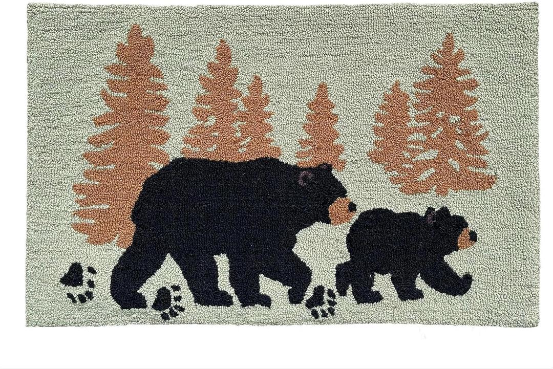 Woodland Bear Tree Silhouette Hand-Hooked Accent Rug 28.5 X 17 Inches for Home dcor