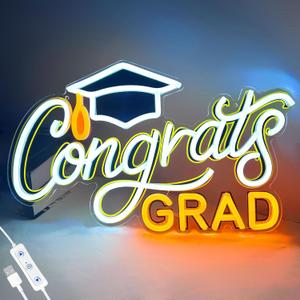 SELICOR Congrats Grad Neon Sign with Cap - 16.5" x 10", Adjustable LED Light Up Sign for Prom Party, Photos, Class of 2025 Celebrations, Graduation Gift for Dorm Backdrop Room Decor