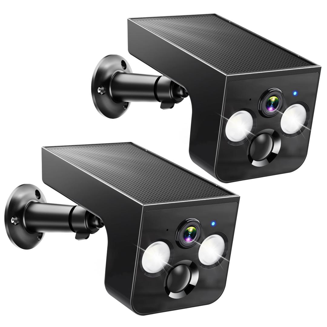 Solar Security Cameras Wireless Outdoor 2K Battery Powered AI Motion Detection 2-Way Talk Color Night Vision WiFi Waterproof SD/Cloud Storage Non-stop Solar Panel Camera Outdoor Wireless 2-Pack