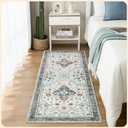 Istana Hallway Runner Rug 2.5x8  White Cream/Blue Entryway Rug -Silk's Soft Touch Runners for Hallways - Stylish Kitchen Runner Rug Non Slip