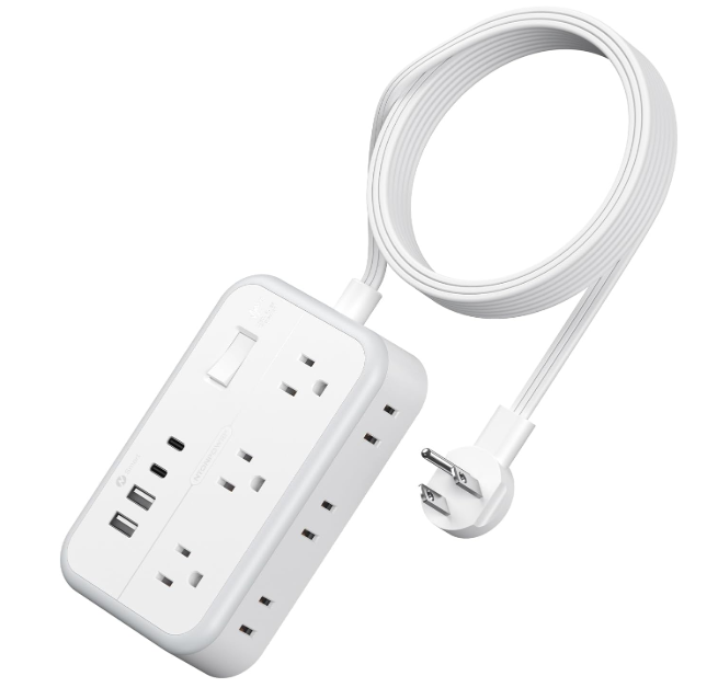 Surge Protector Power Strip with 6 Outlets 4 USB Port, 5 Ft Flat Plug Extension Cord Outlet Extender, White Extension Cord with Multiple Outlets for Indoor, Home, Office Supplies, Dorm Room Essentials 