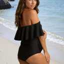 Summer Mae Off Shoulder Ruffle Maternity One Piece Swimsuit, Black Breastfeeding Bathing Suit for Women, Flounce Pregnancy Swimwear (M)