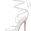 Shoe Land SL-Finely Women's Lace-Up Heels, Square Open Toe Ankle Wrap Tie-Up Heeled Sandals, 4-Inch Stiletto Strappy Dress Sandals for Party, Wedding, and Prom, Size 9