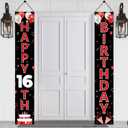 Red and Black 16th Birthday Decorations Door Banner for Women, Red Black Happy 16 Birthday Porch Sign Party Supplies, Sixteen Year Old Birthday Backdrop for Outdoor Indoor