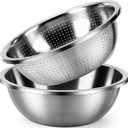 Nuogo 2 Pack Large Stainless Steel Mixing Bowl and Colander Strainer,16qt