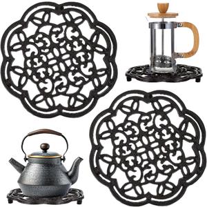 2 Cast Iron Trivets, Heavy Duty Round Metal Trivet, Heat Resistant for Hot Dish Pot Pan Plate Teapot, Cast Iron Hot Dish Plate Holder for Countertop, Dining Table, Kitchen