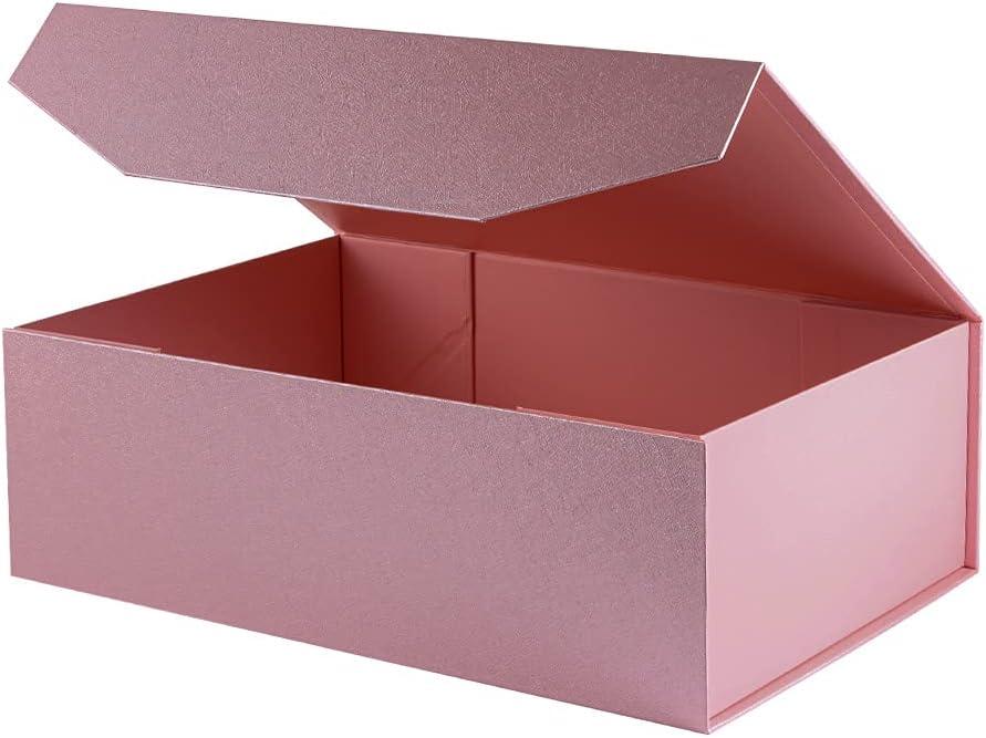1Pcs Pink 13x9x4 Inch Upgrade Hard Large Gift Box with Lid, Foldable Magnetic Gift Boxes,Groomsman Box Bridesmaid Proposal Box, Reusable Gift Boxes for Clothes