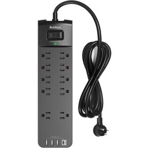 Power Strip - Addtam Surge Protector with 10 Outlets and 4 USB Ports, 6 Feet Extension Cord with Flat Plug, 2700 Joules, ETL Listed, Black