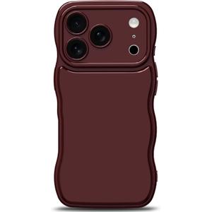 Anuck for iPhone 17 Pro Max Case Wave, Curly Frame Design for Women Girls, Cute Wavy Solid Color Aesthetic Phone Case Soft Flexible TPU Shockproof Full-Body Protective Cover 6.9" - Wine Red