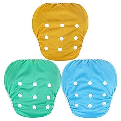 Leekalos One Size Adjustable Reusable Swim Diaper Boys & Girls, Swim Diapers for Baby Shower Gifts & Swimming Lessons, Pack of 3 (Jade, Aqua, Gold, Large)