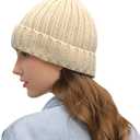 Rosoz Winter Hats for Women Warm Thick Soft Stretch Cable Knit Beanie Skully Cap for Cold Weather (Beige)