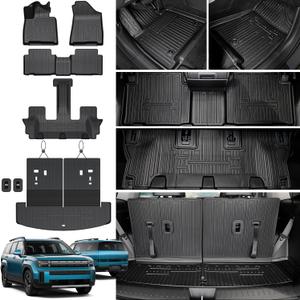 JOULARISE Floor Mats for 2024 2025 2026 Hyundai Santa Fe Car Mat Accessories(Fit Hybrid and Gas), All Weather TPE Cargo Mat Trunk Mat with Backrest Mats(Floor Mats+2-in-1 Cargo Mat)
