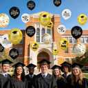 2026 Black & Gold Graduation Decorations Set - 63Pcs Graduation Grad Latex Balloons with Ribbons, Congrats Grad Caps for College & High School Party Supplies