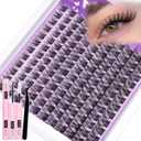 Wispy Lash Clusters Kit Natural Cluster Eyelash Extensions Kit DIY Lash Extensions Kit CC-Curly Clean Makeup 10-16MM Beginner-Friendly Lash Bond and Seal Kit 132Pcs