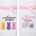 Easter Hand Towels 100% Cotton Embroidered Happy Easter Bunny Decorative Bathroom Kitchen Dish Towels Set Gift Set of 2 14x29inch