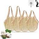 Premium Cotton Mesh Produce Bags, Natural, Reusable Washable Shopping Net, 2 Pack for Fruits, Vegetables, Grocery (Eco-Friendly Cotton Mesh Bags with Hooks, 4, Piece)