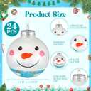 Wettarn 24 Pcs Snowman Face Christmas Ball Ornaments for Tree 3.15 Inch Clear Christmas Plastic Fillable Ornaments Balls Snow Sparkle Xmas Tree Decoration Hanging Ball for New Year Wedding Party Decor