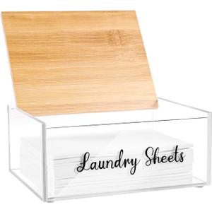 Acrylic Laundry Detergent Sheets Holder with Bamboo Lid, Laundry Soap Sheets Container Box Dispenser for Laundry Room