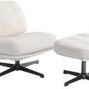 HollyHOME Modern 360°Swivel Accent Chair with Ottoman, Upholstered Comfy Reading Chair and Footstool, Fabric Lazy Chair with Soft Cushion, Lounge Sofa Chair for Living Room, Bedroom, Dark Grey