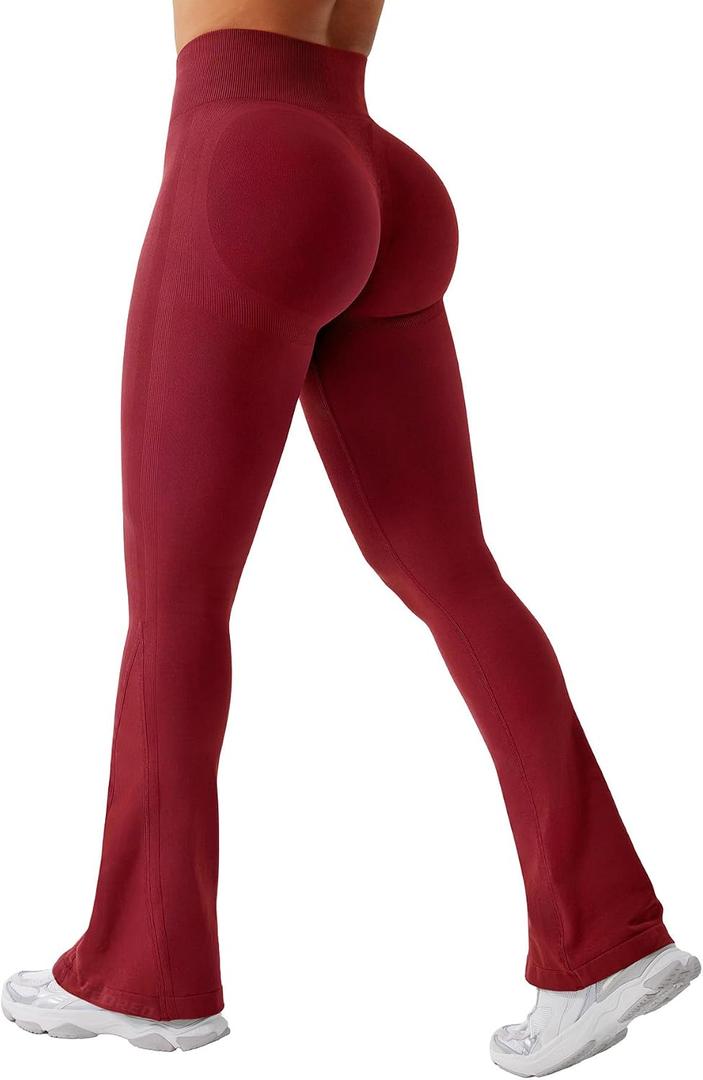 YEOREO Boost Mini Flare Leggings Womens Workout Booty Lifting Leggings Hidden Scrunch Seamless Lilliean Yoga Pants (Red, XL)