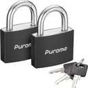 Puroma Lock Keyed Padlock, 2 Pack Aluminum Locks with 3 Keys Alike, 7/8 Inch Locker Lock 43mm Small Padlocks for Gate, Fence, Shed, Toolbox, School Gym Locker, 1.1 Inch, 2 Pack, Black