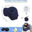 jiaao Neck Pillow Airplane, Memory Foam Travel Neck Pillows for Long Flight, 3D Eye Masks, Ear Plugs and Portable Drawstring Bag, Napping Pillow for Home, Road Trips, Sleep Rest and Travel Use (Dark Blue(hook & Loop Tape))