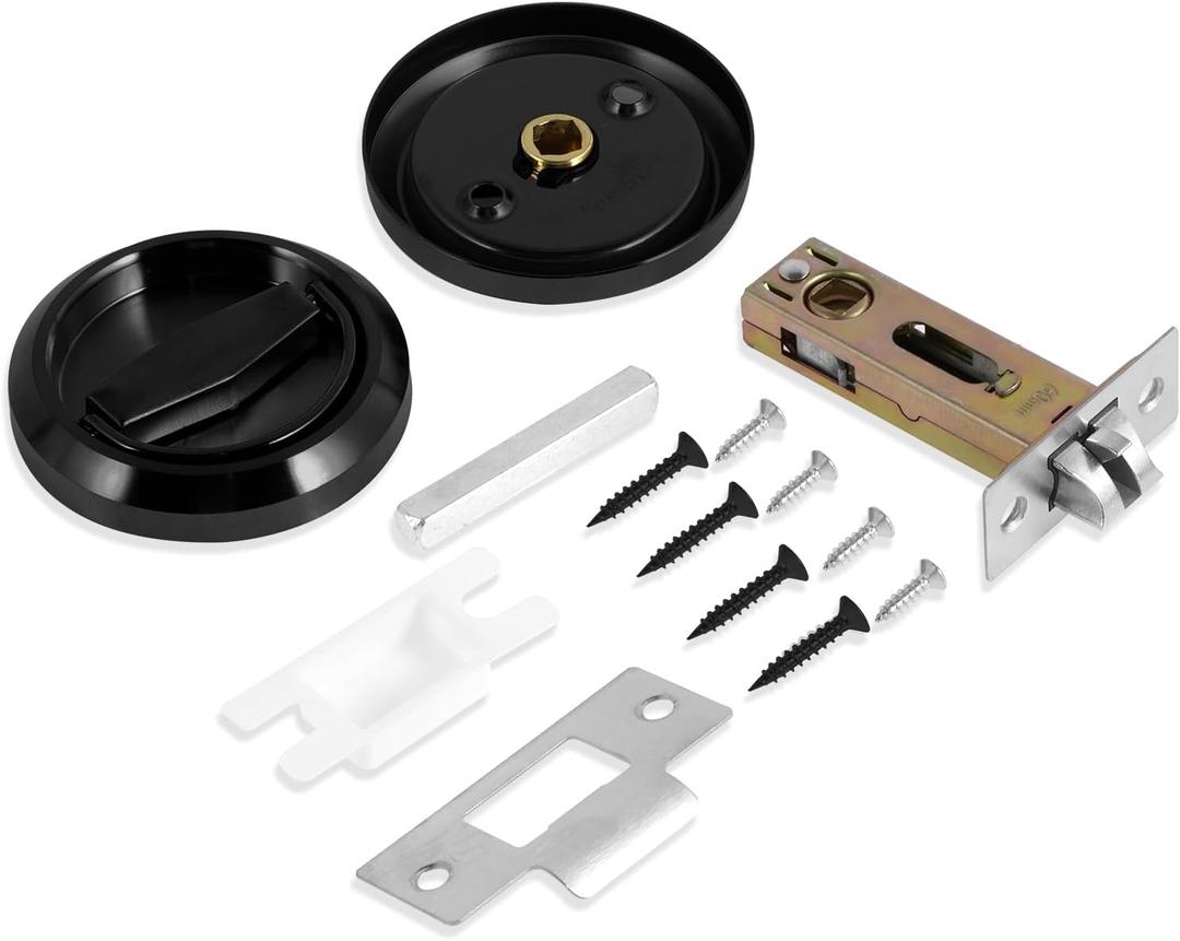 Round Recessed Door Lock, Flush Door Knob, Recessed Door Handles Recessed Door Pull Latch Knob Round Embedded Concealed Door Pull for Bathroom Bedroom (Black)