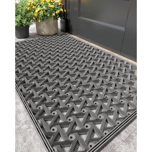 Color&Geometry Door Mat Outside Entrance with Drainage, Rubber Heavy Duty Dirt Trapper Waterproof Outdoor Welcome Mat, Outdoor Mats All Weather for Front Back Door Patio Entryway Entry,19"X30" Grey
