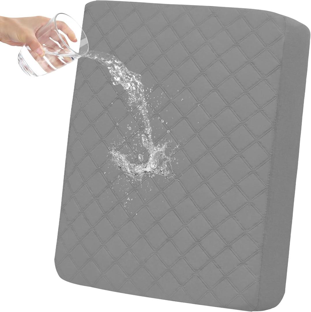 Easy-Going Waterproof Chair Cushion Cover, Non-Slip Leakproof Sofa Seat Cushion Slipcovers, Quilted and Stretch Furniture Protector for Dogs, Pets (1-Piece Chair Cushion, Grey)