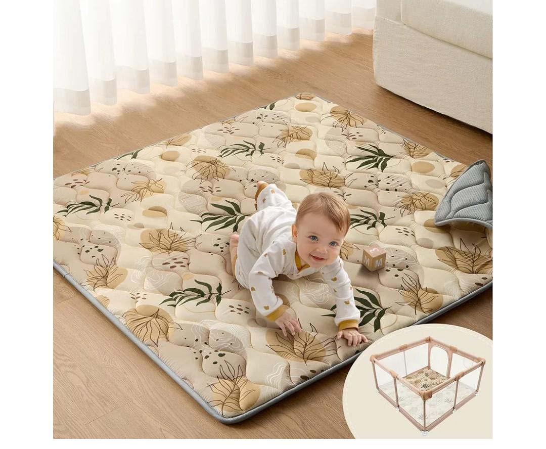 Blissful Diary Baby Play Mats for Floor, 50x50 Playpen Mat, Thick Cushioning Padding Foam Playmat for Baby and Toddlers Infants, Non-Slip & Machine Washable, Earth Tones Design