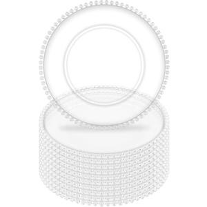 10Pcs Clear Charger Plates Bulk Wedding - 13" Premium Clear Plastic Chargers with Beaded RimTransparent Decorative Dinner Charger Plates for Events & Parties