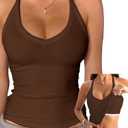 Danysu V Neck Cotton Tank Tops with Built-in Shelf Bra Sleeveless Racerback Fitted Basic Cami Shirts XS