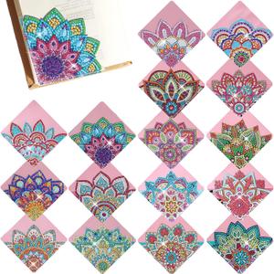 16 Pcs Diamond Painting Bookmark, DIY Corner Book Makers for Book Lovers, Diamond Art Beginners, Small Diamond Art Kits, Paint by Art Crafts Supplies Gift for Women Girls (Mandala)
