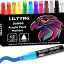 12 Colors Jumbo Markers, 10mm Jumbo Felt Tip, Acrylic Paint Pens Markers for Rock Painting, Poster, Stone, Ceramic, Glass, Wood, Canvas