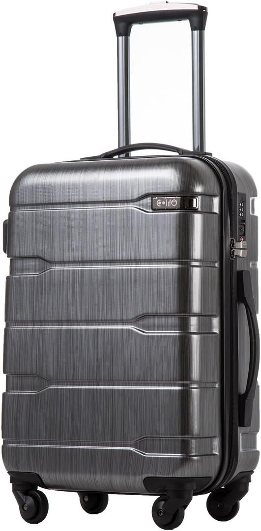 Coolife Luggage PC+ABS Hardshell Suitcase with TSA Lock, Spinner Carry On LightweightCharcoal, 20in