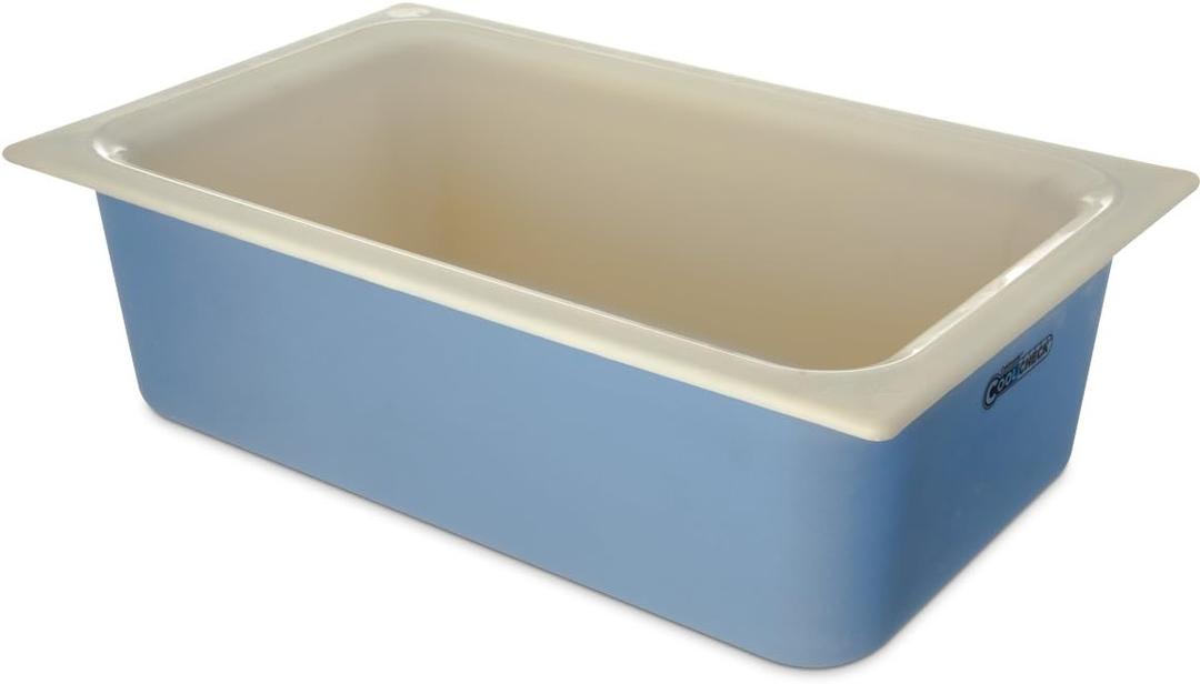 Carlisle FoodService Products Coldmaster Coolcheck Full Size Food Pan Insulated Food Pan with Refrigerant Gel Filling, Plastic, 15 Quarts, White, Blue