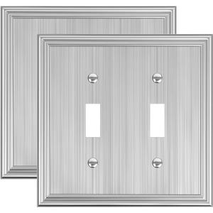 2-Pack Double Toggle Light Switch Cover Plate, Durable Solid Zinc Alloy Decorative Dual Switch Plate Covers, Brushed Nickel 2 Gang Wall Plate, Corrosion Resistant