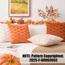 Kevin Textile Fall Pumpkins Pillow Covers 18x18 Inch Set of 2 Cute Autumn Decorative Square Pillowcases Soft Faux Fur Cushions Harvest Gift for Couch Sofa Chair Bedroom Home Decor, Orange