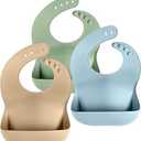 Cuddle Campus Set of 3 Silicone Bibs for Babies & Toddlers,Soft Adjustable Bibs with Pocket Food Catcher for Baby Girl,Boy(Set 1)