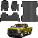 KUST Floor Mats Set for 2017-2026 Ford F250/F350/F450 Super Duty Crew Cab (Only for Rear Seat with Under-Seat Storage), 6.8FT Truck Bed Mat All Weather F250 Accessories TPE Rubber Raised Edge