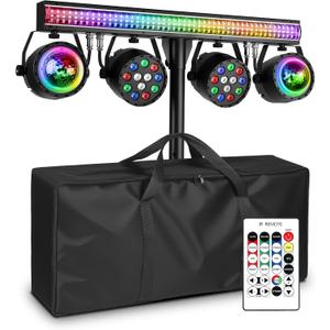 DJ Lights for Parties with Stand | 5in1 Professional Stage Lighting System | DMX512 | Sound Activated Party Light Set for Gigs, Wedding, Concert, Club, Live Events | 7FT Tripod