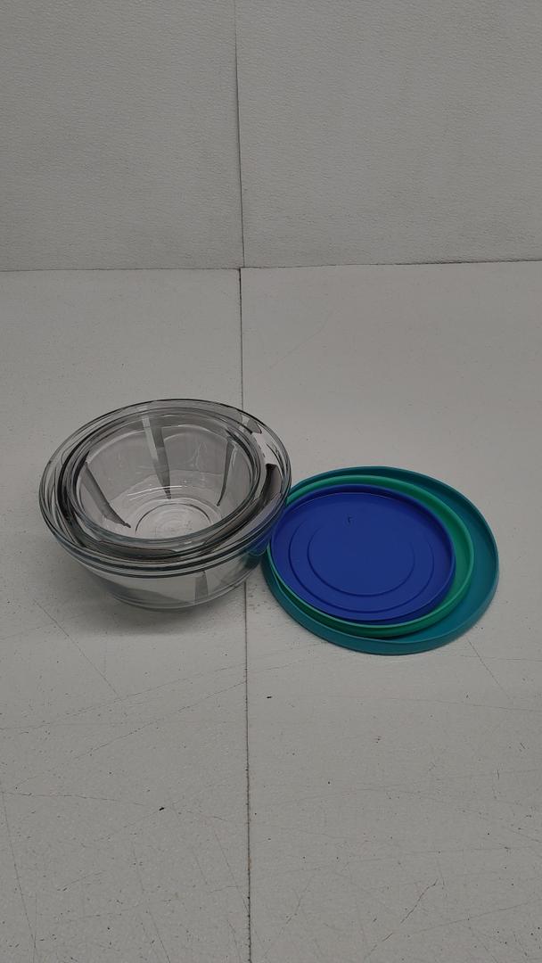 Anchor Hocking Glass Food Prep and Mixing Bowls with Lids, Blue, 6-Piece Set