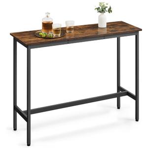 VASAGLE Bar Table, Kitchen Dining Table, High Top Pub Table, Bar Height Cocktail Table for Living Room Party, Sturdy Metal, 15.7 x 47.2 x 35.4 Inches for Narrow Spaces, Rustic Brown and Ink Black