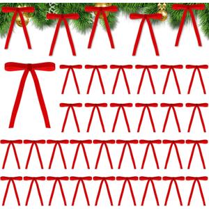 Joottuan Velvet Christmas Bow 5 x 7 inches Rustic Crafts Gift Bows Vintage Velvet Ribbon Wreath Bows for Christmas Tree Home Decor Indoor Outdoor Decoration (36, Red)