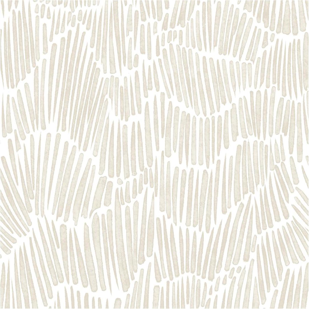 Beige Wallpaper 17.3"×78.8" Modern Striped Peel and Stick Wallpaper Boho Removable Self Adhesive Wall Paper for Bedroom Waterproof White and Gold Contact Paper for Cabinets Vinyl