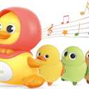 4 Pcs Baby Toys Musical Duck Crawling Baby Toys Set with Music & Light, Early Learning Educational Toy for Babies Birthday Toy for Boys Girls (Yellow)