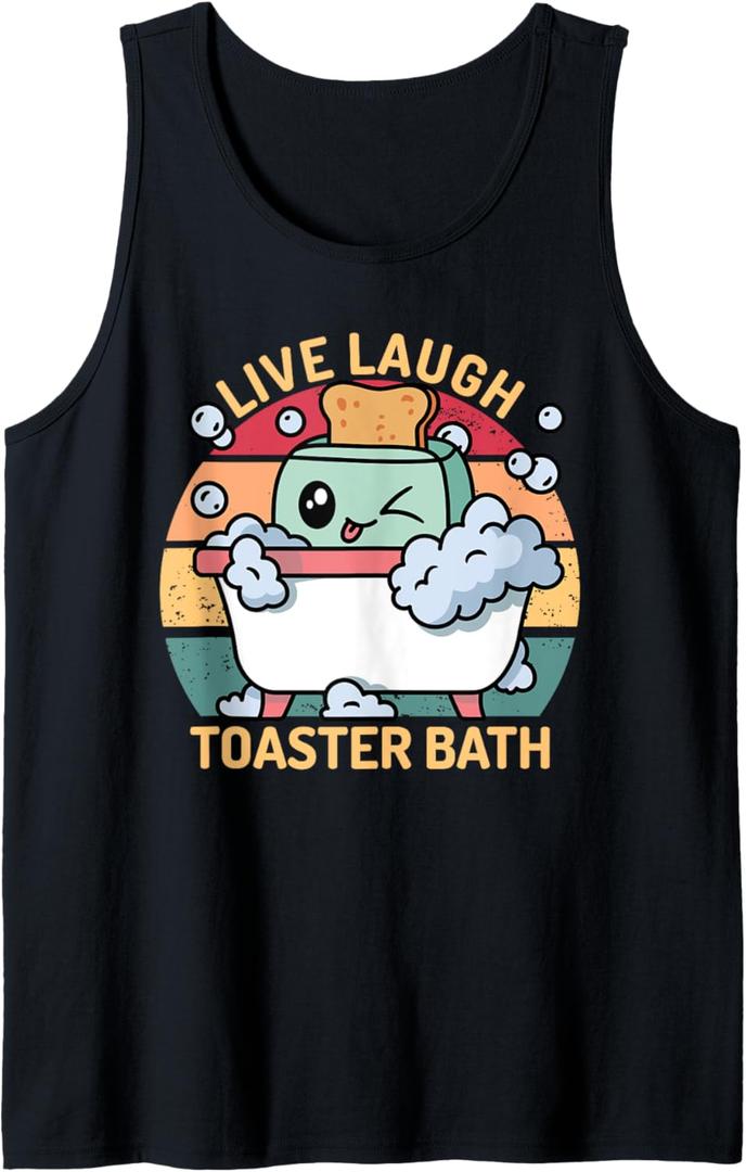 Toaster Bath Funny Retro Live Laugh Toaster Bath Tank Top (Small, Black)