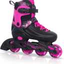 MammyGol Adjustable Inline Skates for Kids Youths Adults, All Wheels Light Up, Indoor and Outdoor Blades Roller Skates for Boys Girls Teen Beginners (Large - Youth (3-6 US), Rosy)