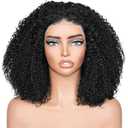 Curly Afro Wig Human Hair, 13x4 Lace Front Kinky Curly Glueless Wigs, 180 Density Pre Plucked Transparent Lace Frontal Brazilian Human Hair Bob Wig for Black Women, 4A/4B Natural Black 16 Inch